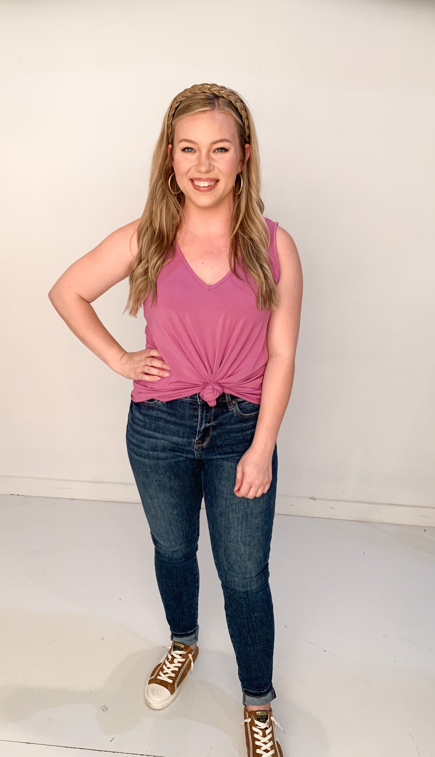 Sally Double V Tank Top, Dahlia