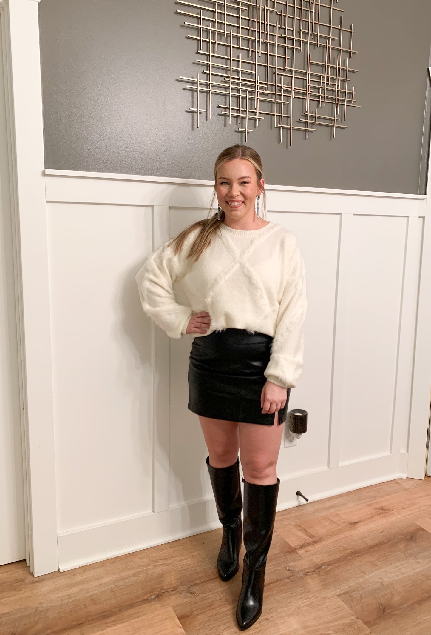 Holiday Honey Leather Mini Skirt, Black