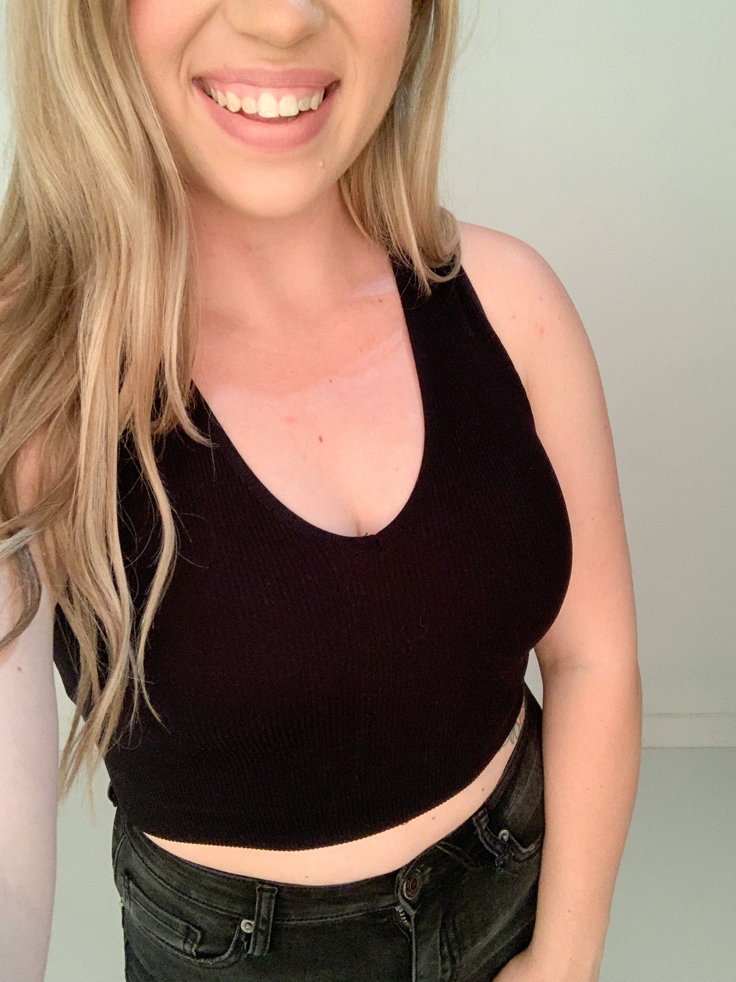 Chelle Ribbed Crop Tank, Black