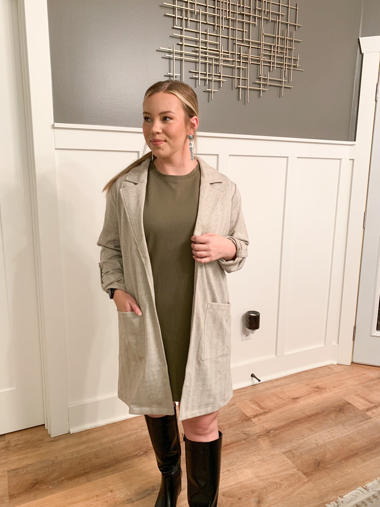 Joelle Herringbone Jacquard Coat, Natural
