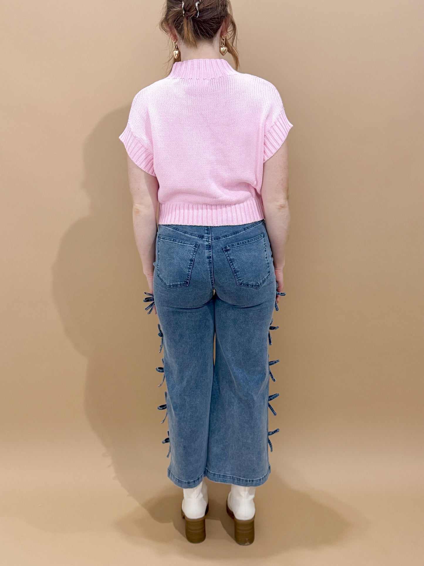 Gracie Wide Leg Crop Denim with Bow Detail