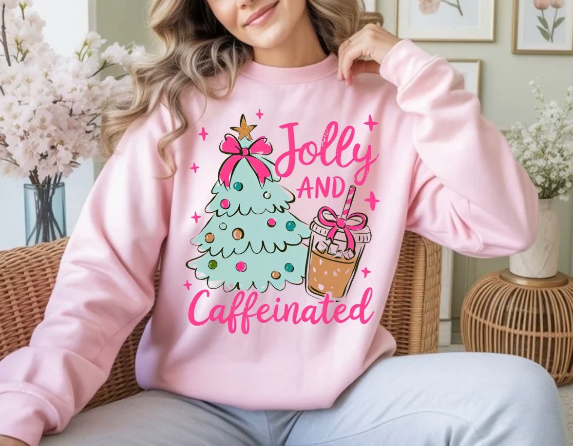 Jolly and Caffeinated Crewneck, Pink