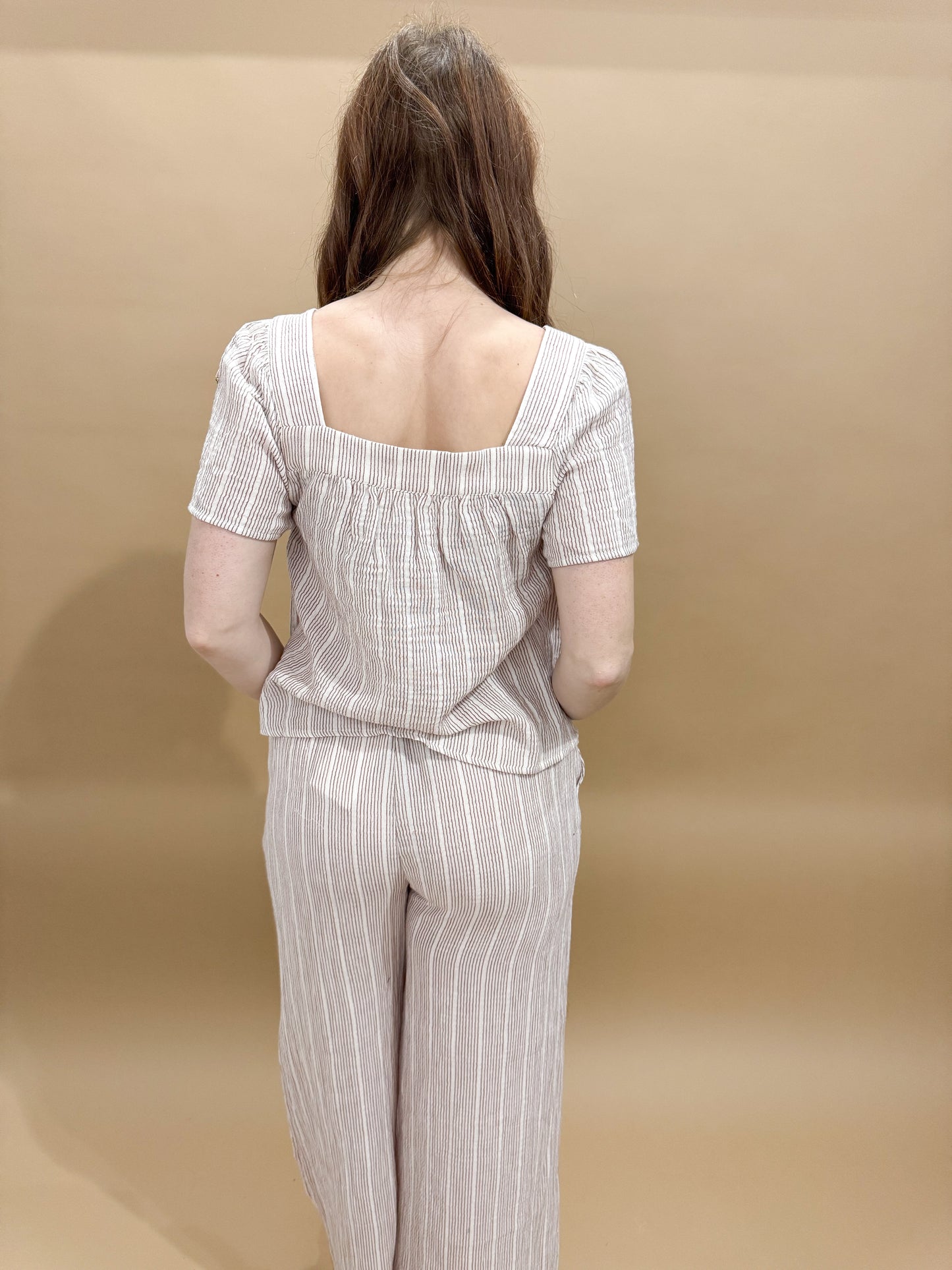 Zena Striped Gauze Flowy Cropped Leg Pants, Amber (matching set)