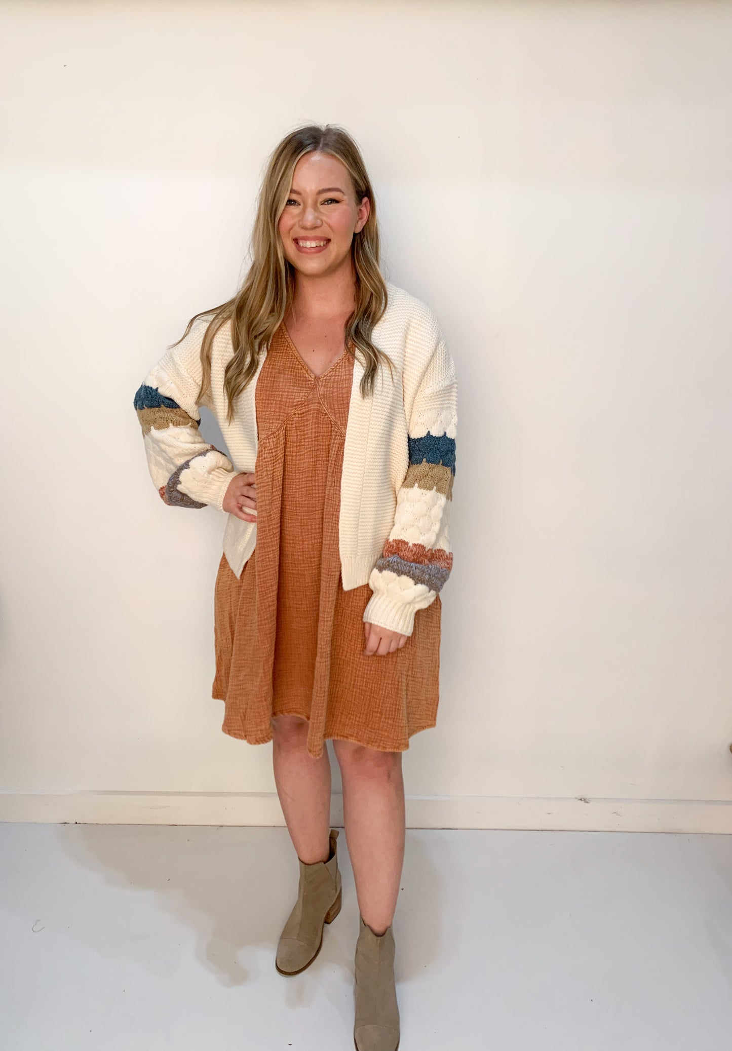 Cornelia Mineral Washed Gauze V-Neck Dress, Sienna