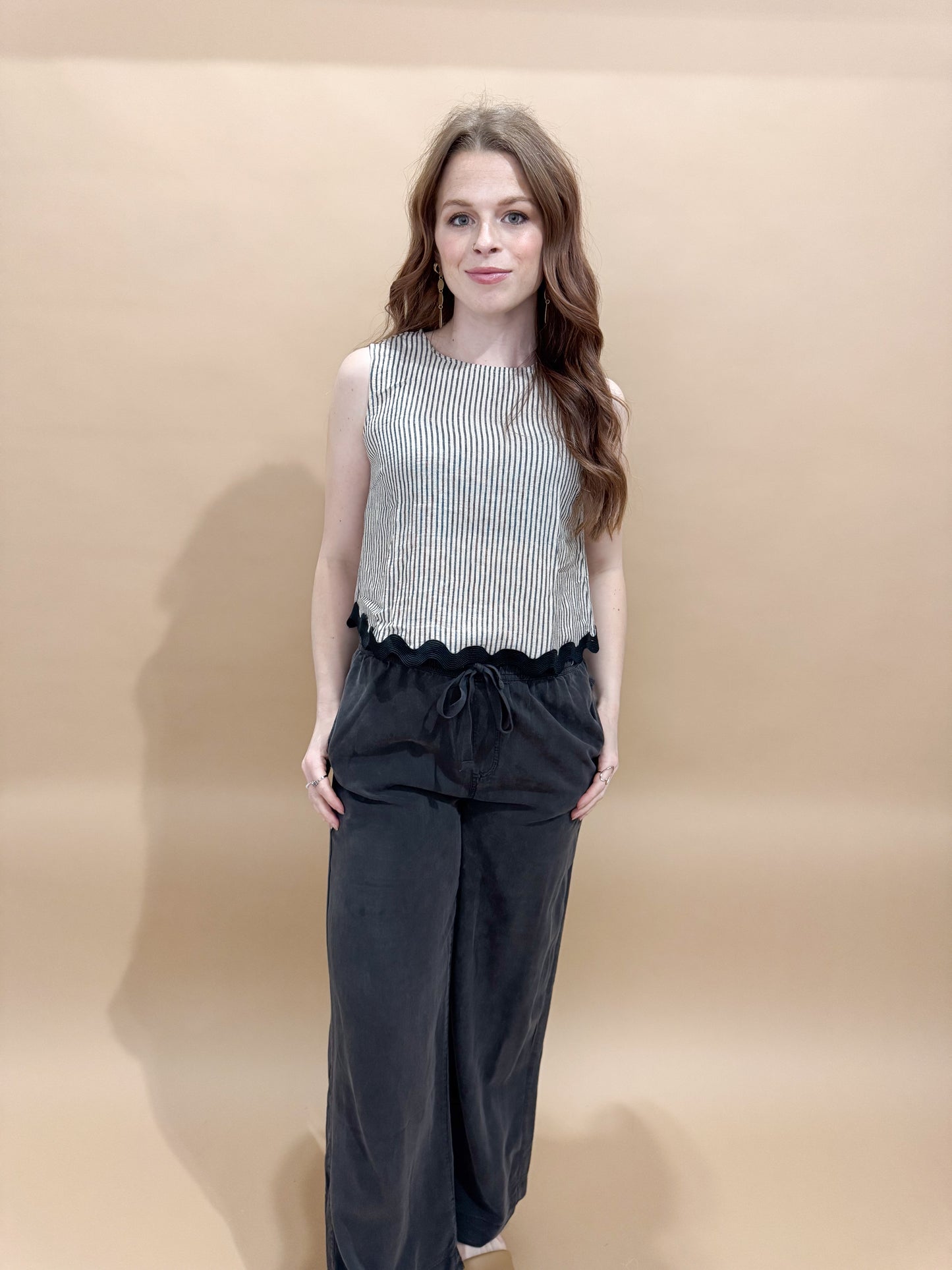 Darian Tencel Wide Leg Pant with Pockets + Elastic Waist, Charcoal