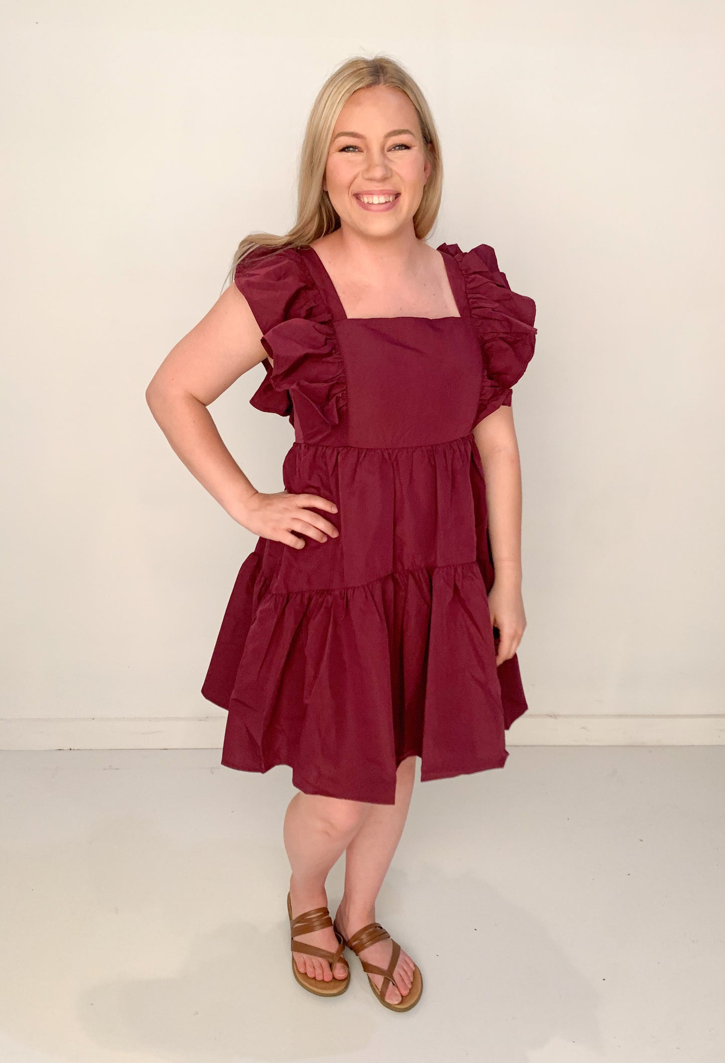 Jaci Ruffle Sleeve Tank Dress, Plum