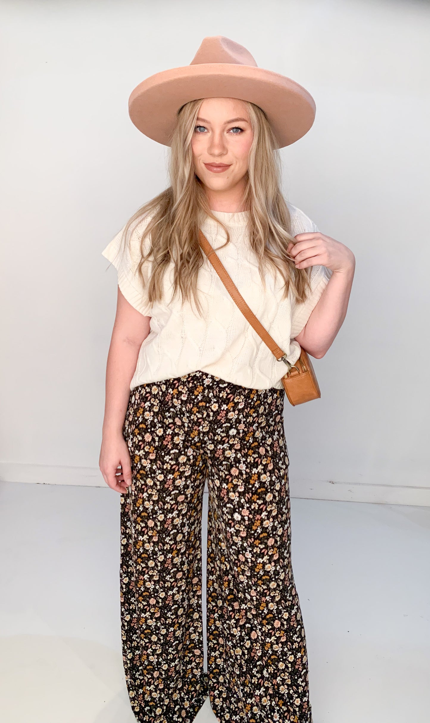 Ditzy Floral Wide Leg Pants, Black