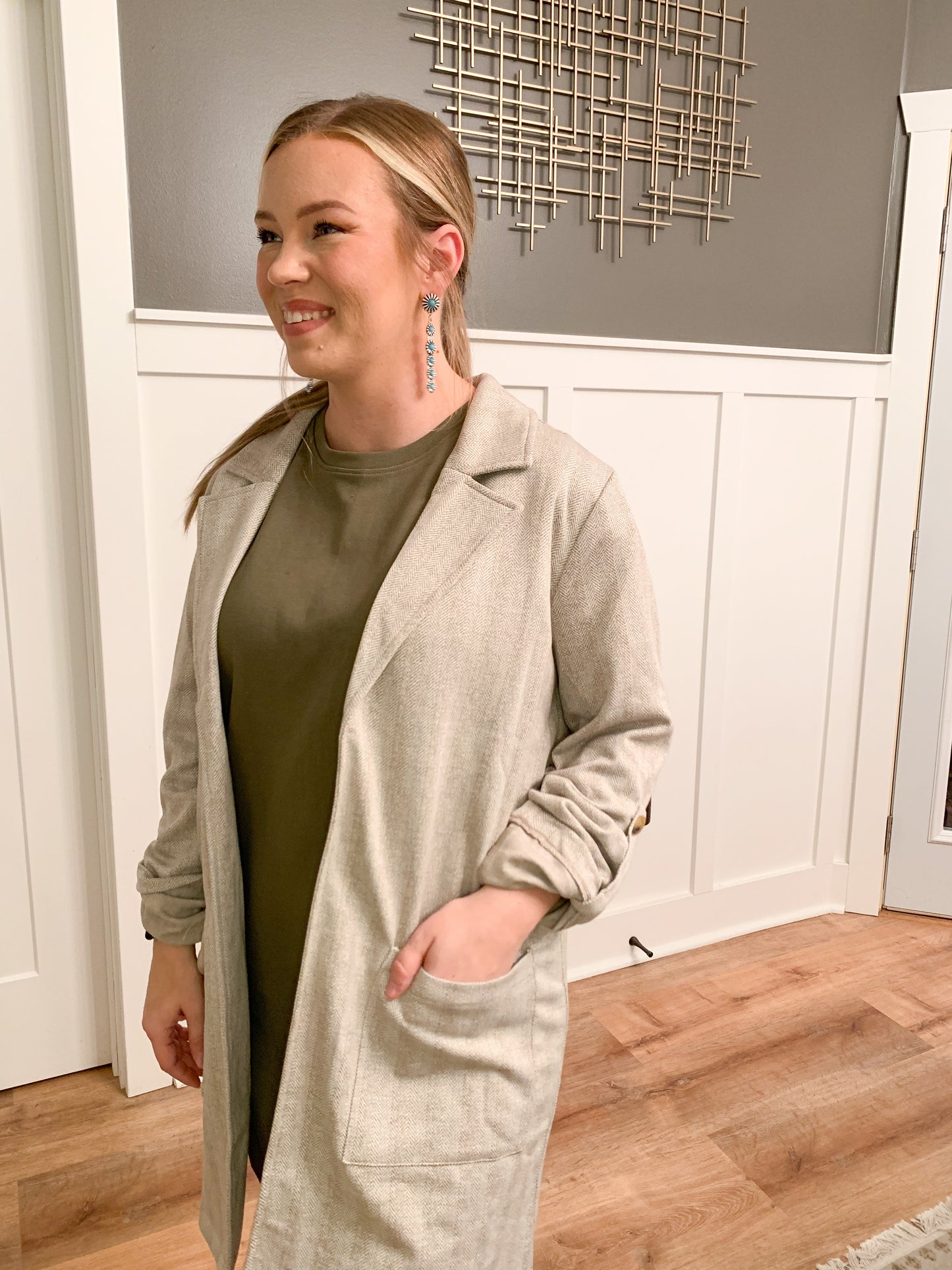 Joelle Herringbone Jacquard Coat, Natural