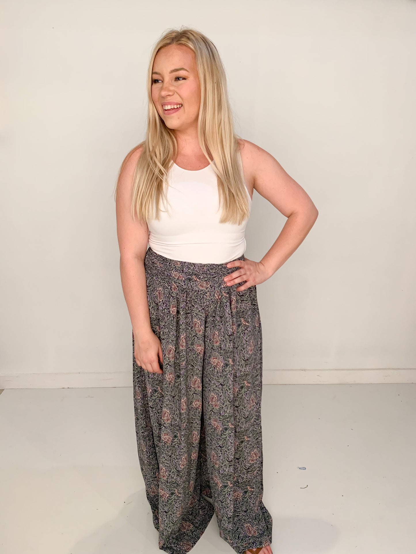 Opal Floral Wide Leg Pants, Forest/Purple