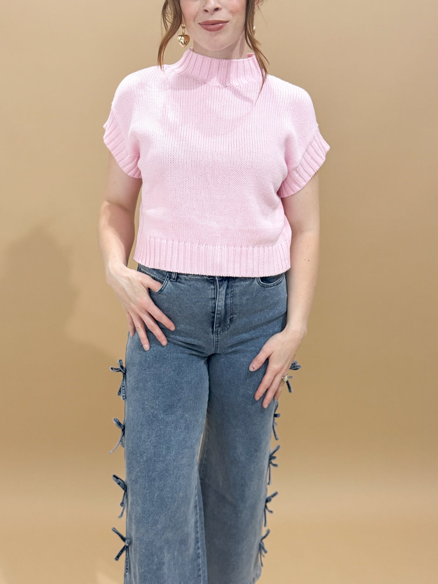 Gracie Wide Leg Crop Denim with Bow Detail