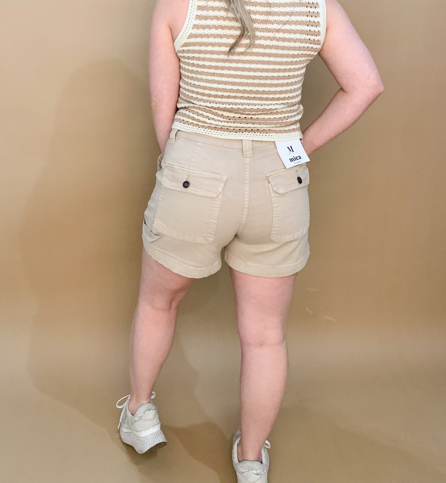 Tan Super High Rise Carpenter Shorts, Mica