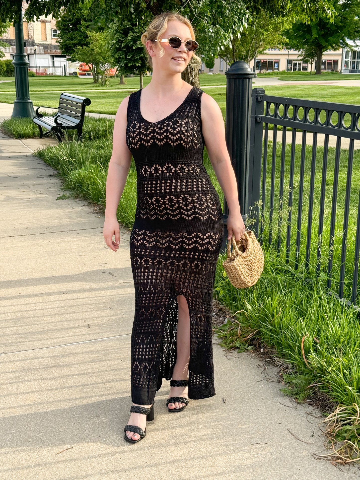 Summer Abroad Crochet Dress, Black