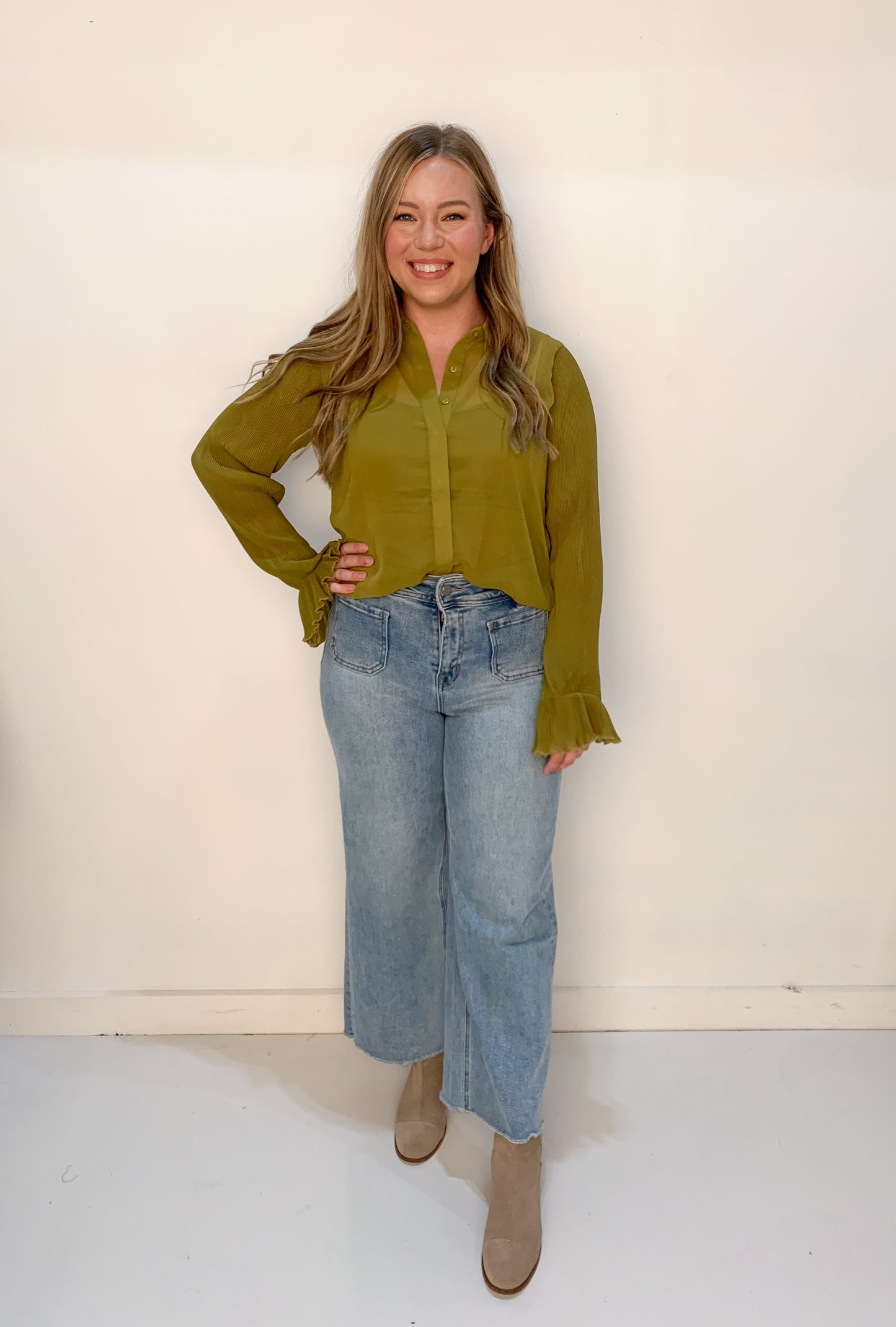 Groovin' Long Sleeve Double Layer Top, Olive