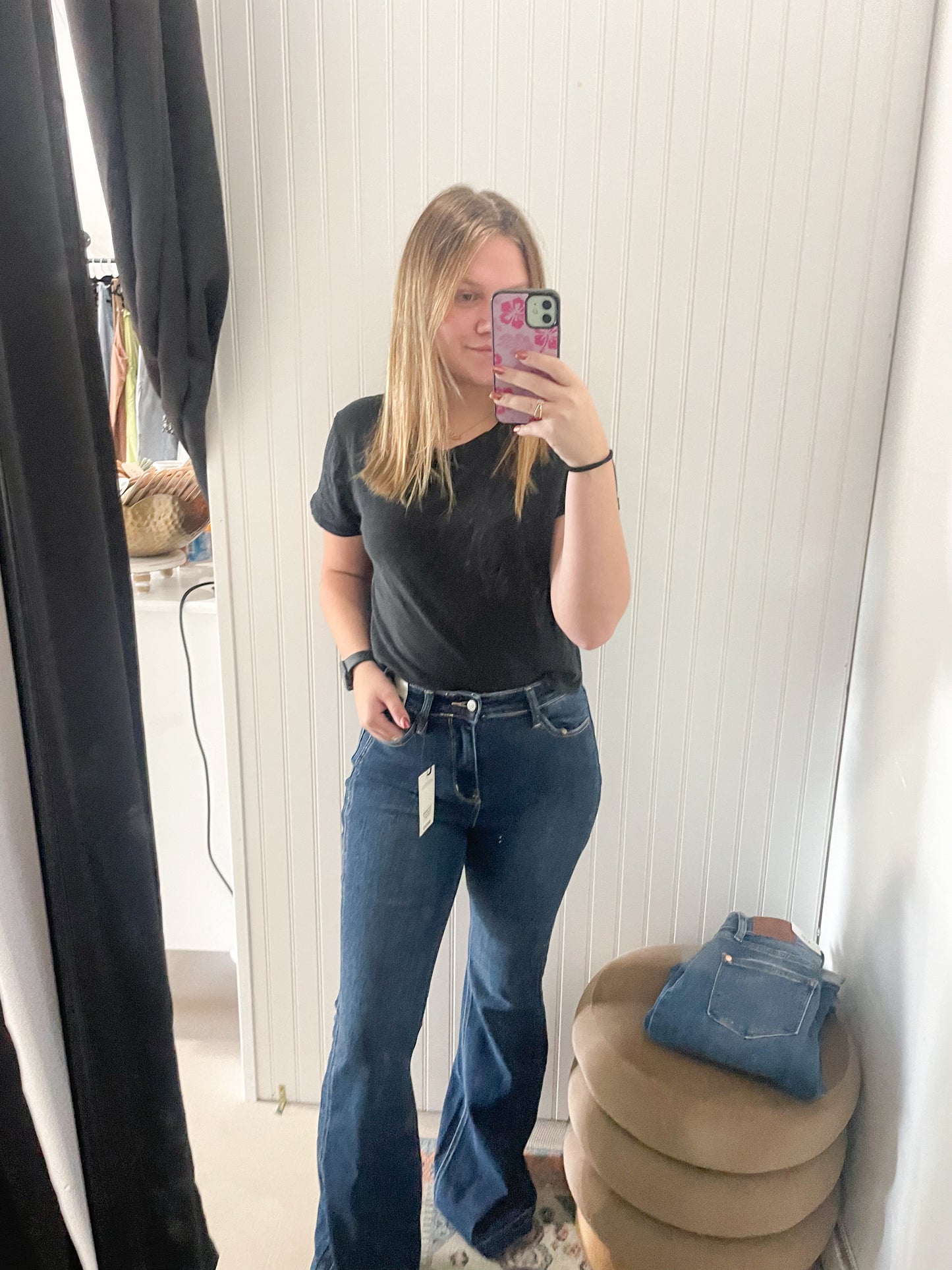 Judy Blue Angled Side Seam Detail Flare Jean, Dark Wash