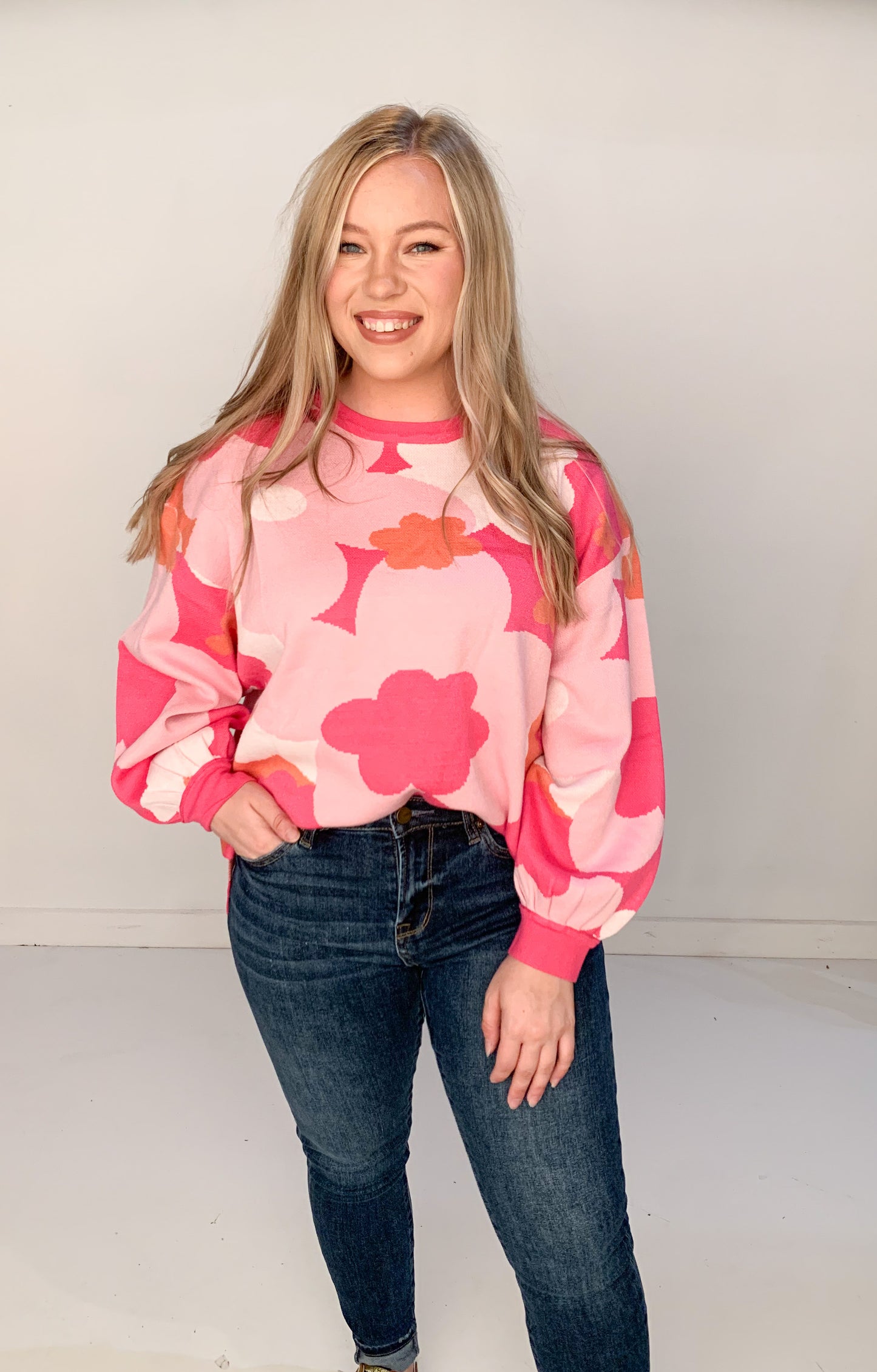 Jacquie Floral Print Sweater, Pink