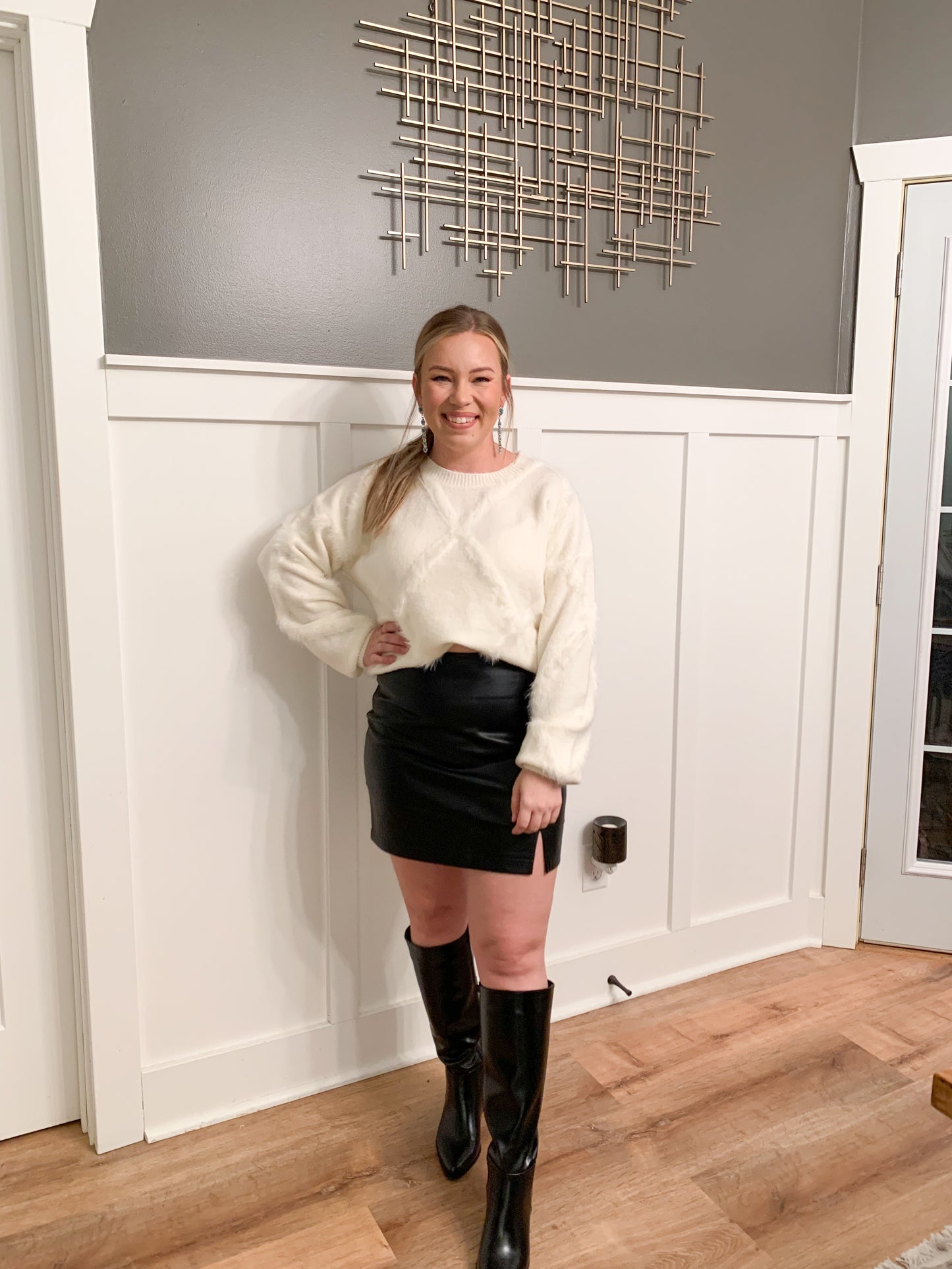 Holiday Honey Leather Mini Skirt, Black