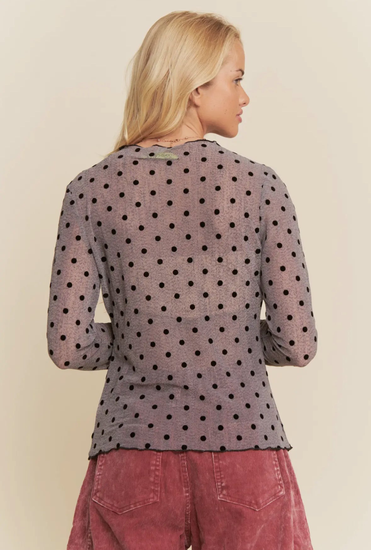 Collins Mesh Polka Dot Top, Mushroom