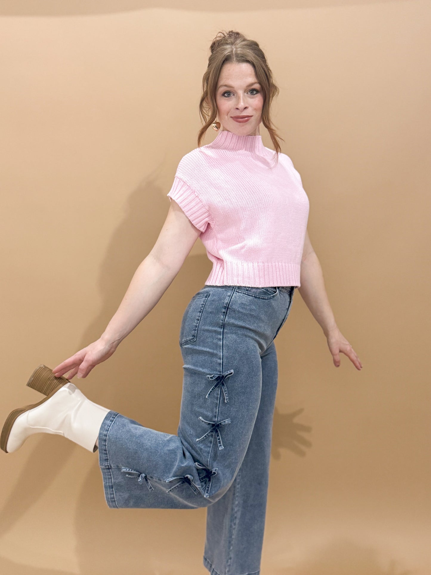 Gracie Wide Leg Crop Denim with Bow Detail