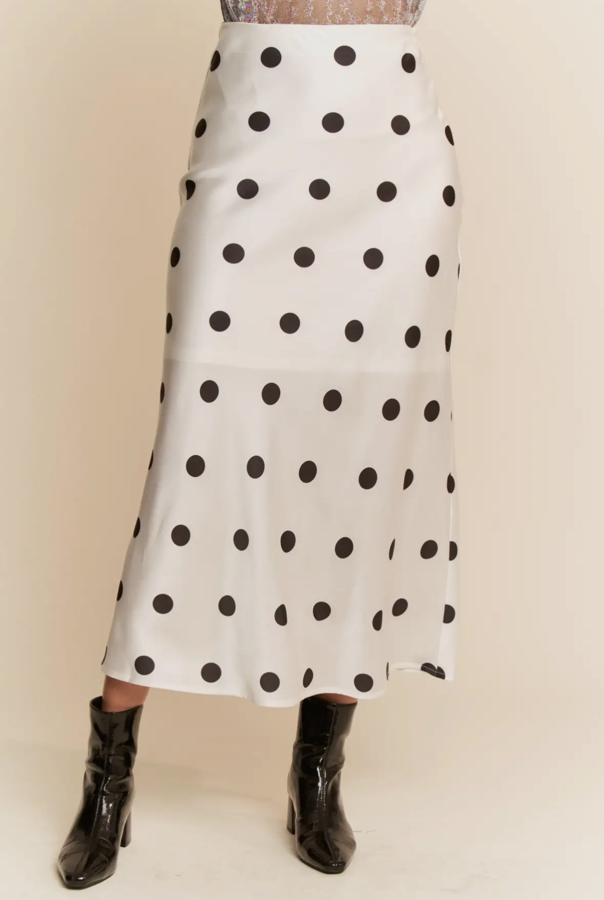 Satin Polka Dot Midi Skirt