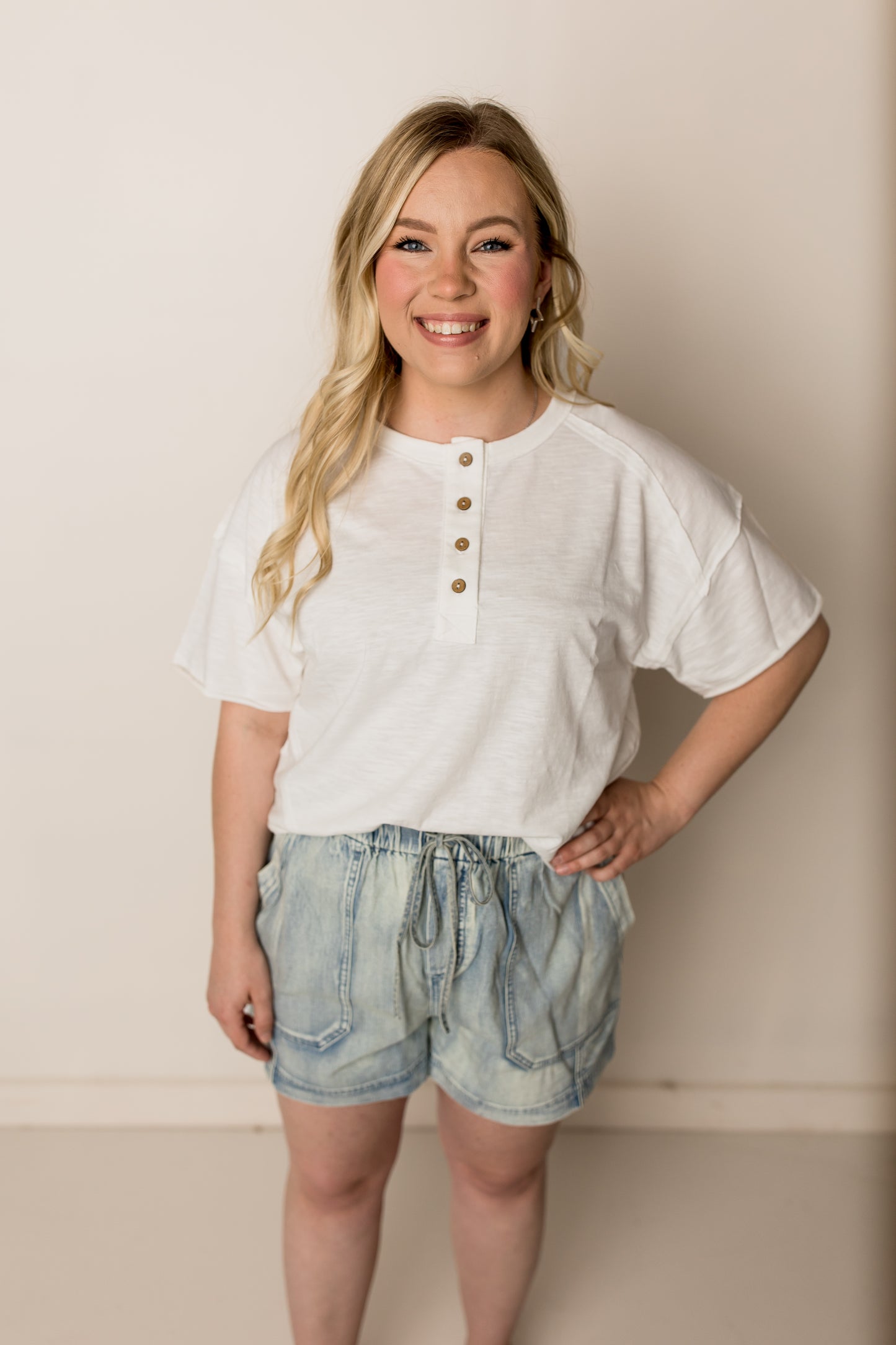 Jana High Waisted Acid Wash Denim Mini Shorts