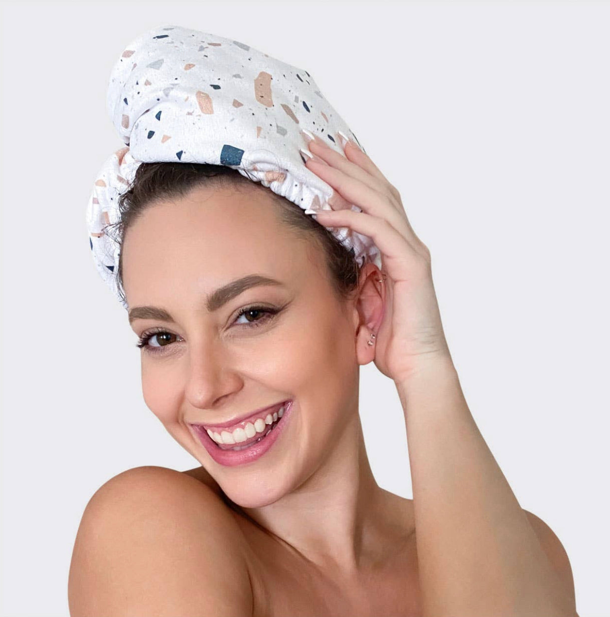Kitsch Quick Dry Hair Towel, White Terrazzo