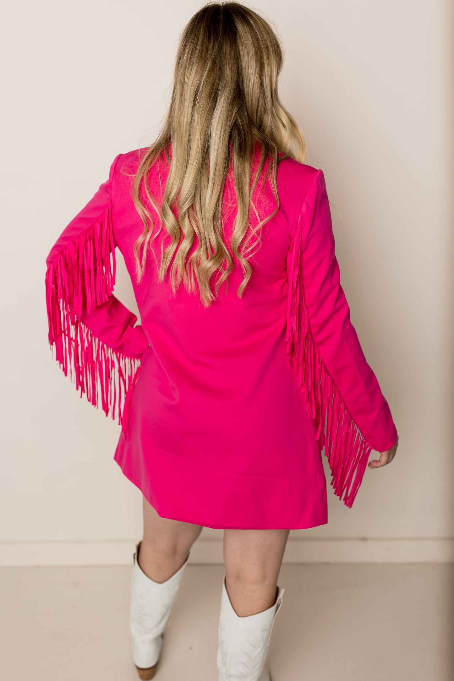 Tanya Double Breasted Fringe Blazer, Hot Pink