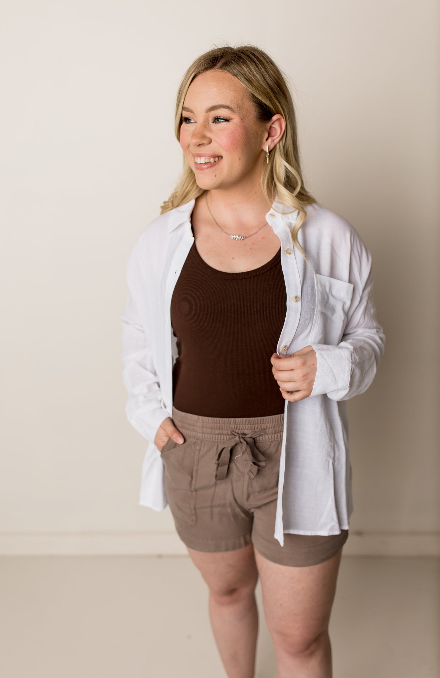 Lynn Oversized Linen Button Up Shirt, Off White