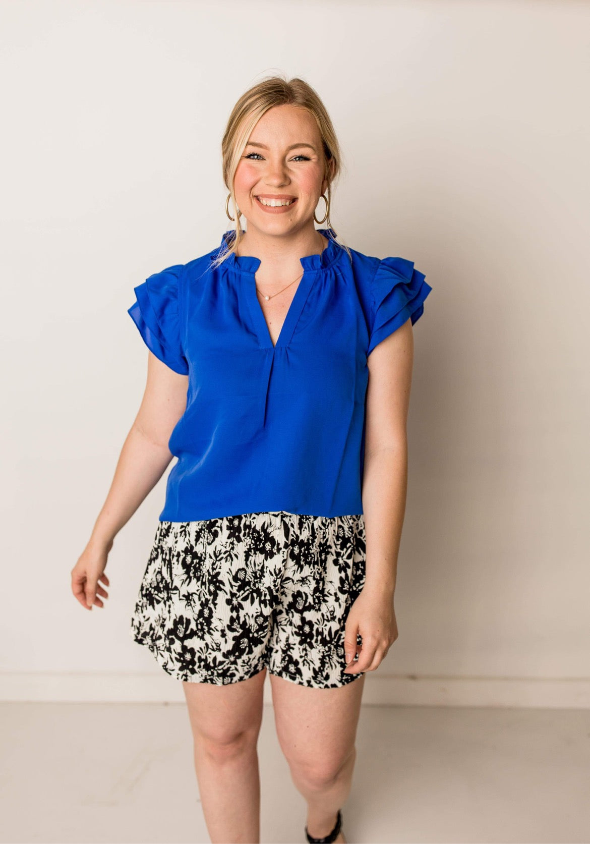 Zoey Ruffle Sleeve Top, Royal Blue