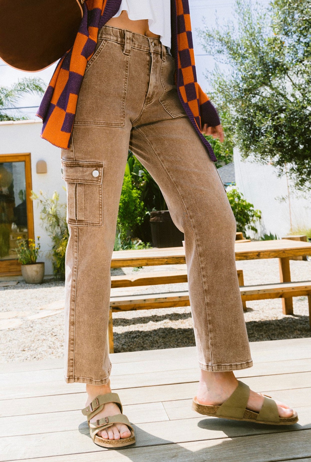 Nuna Lyocell Stretch High Rise Cargo Denim Jeans, Toffee