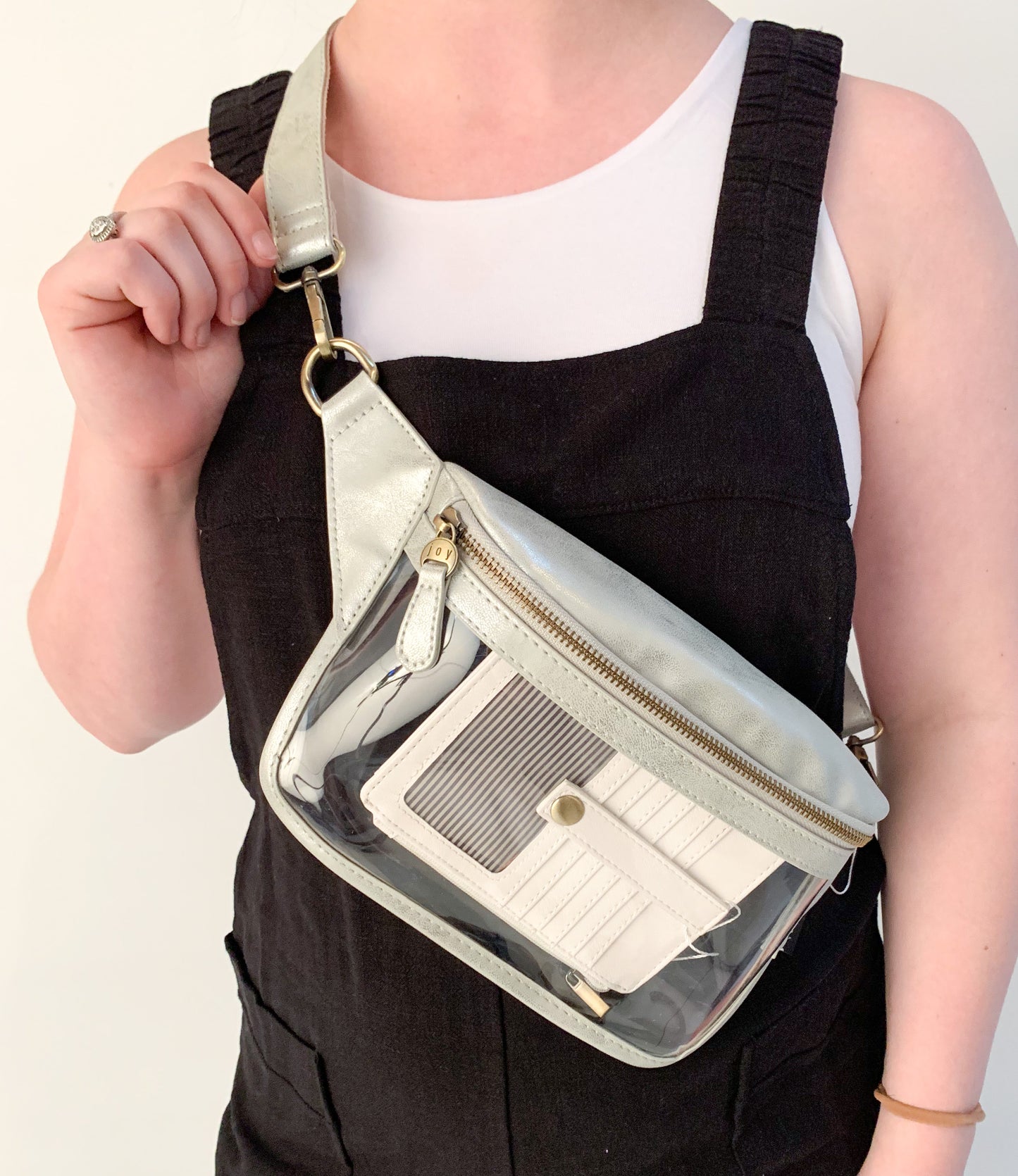 Clear Stadium Sling/Belt Bag, Silver and Clear