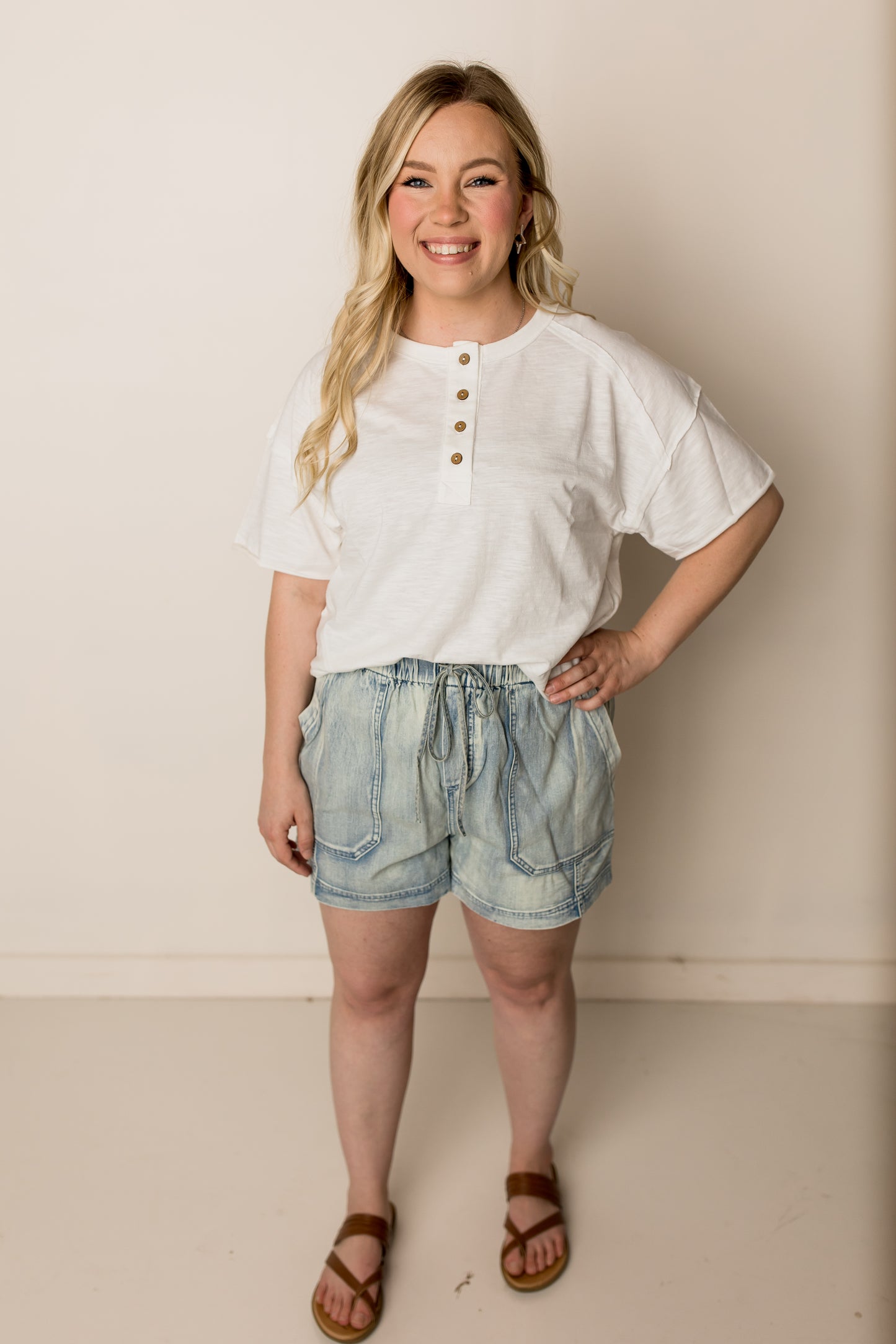 Jana High Waisted Acid Wash Denim Mini Shorts