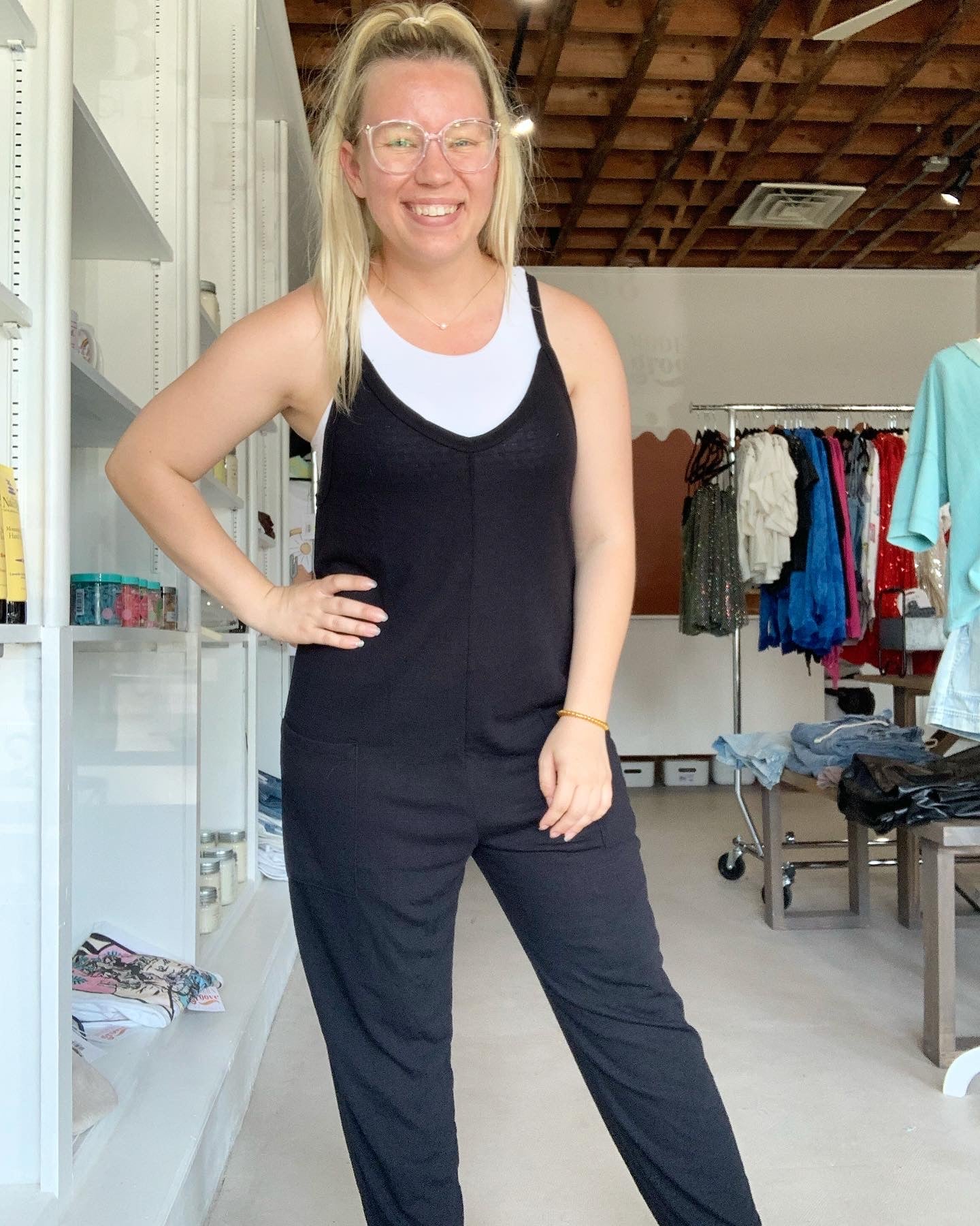 Jada Drop Crotch Tank Style Jumpsuit, Black