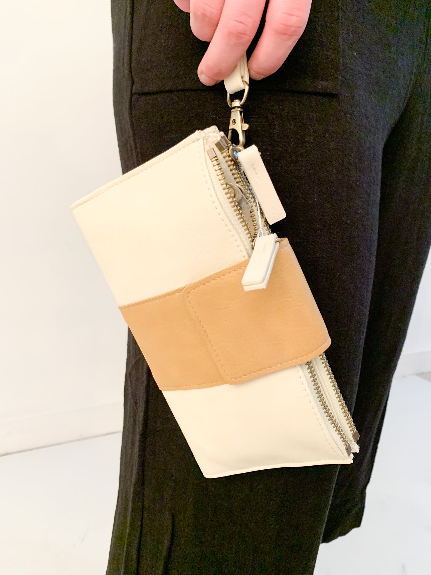 Camri Color Block Wallet Crossbody, White/Tan