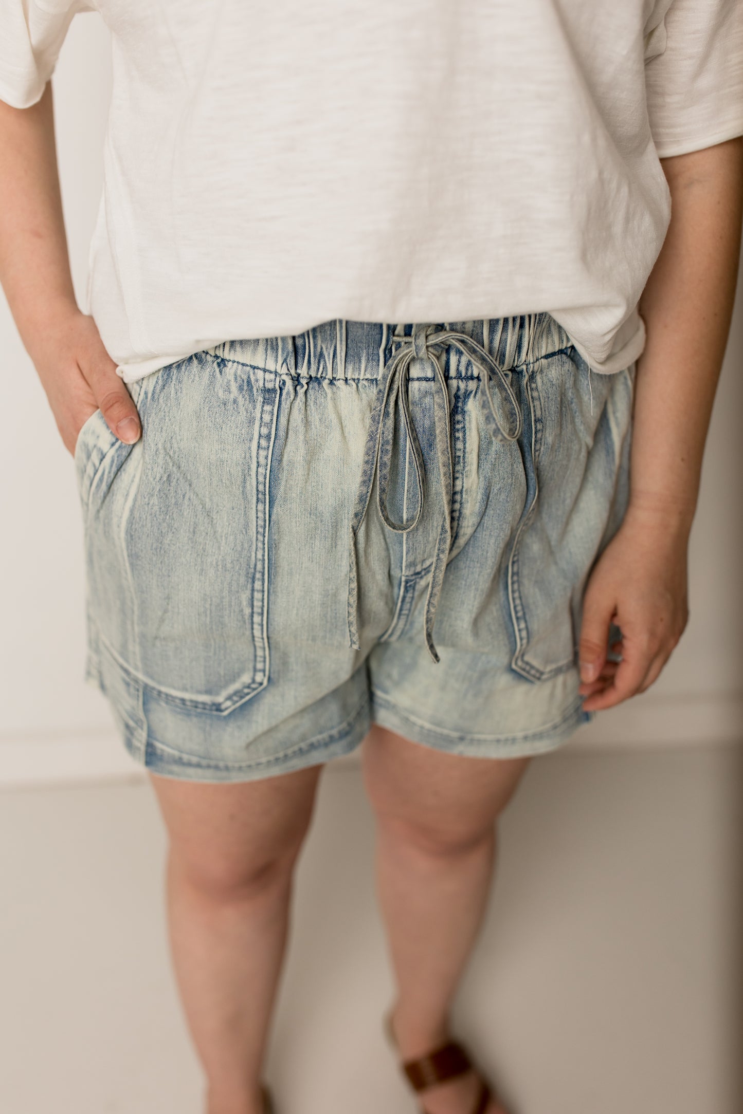 Jana High Waisted Acid Wash Denim Mini Shorts