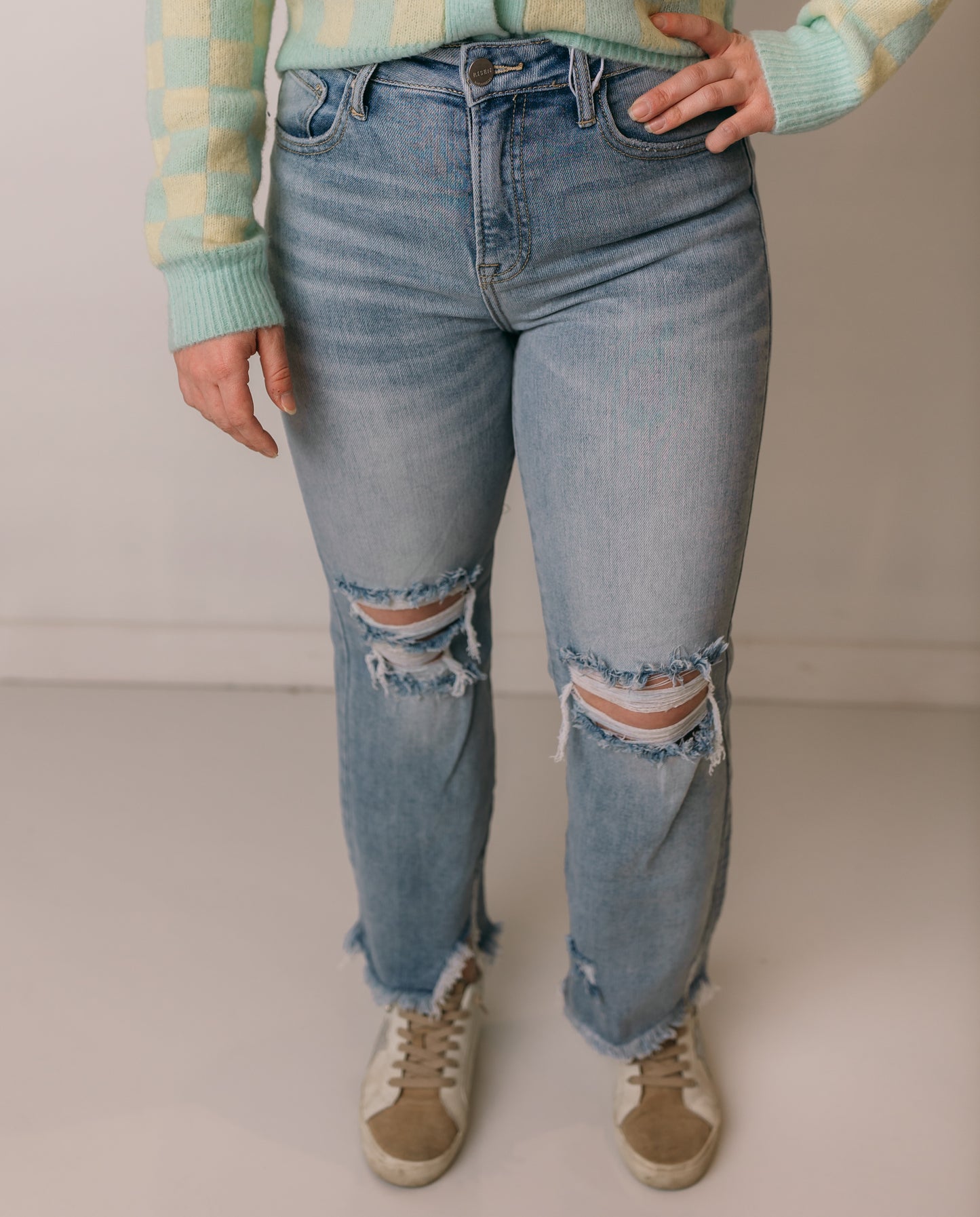 Remi Light Wash Distressed Straight Denim