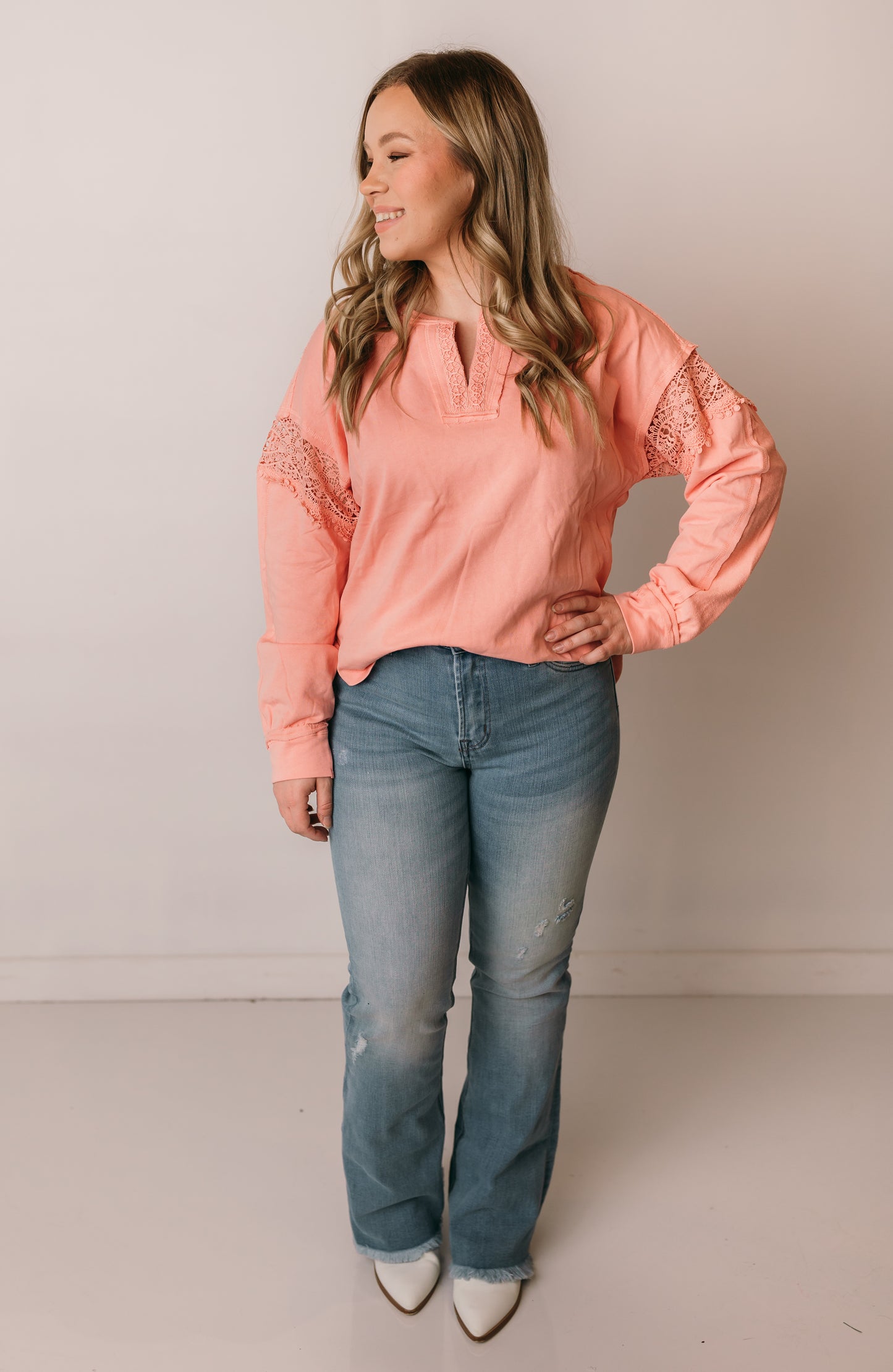 All in the Details Crochet Accent Top, Coral Pink