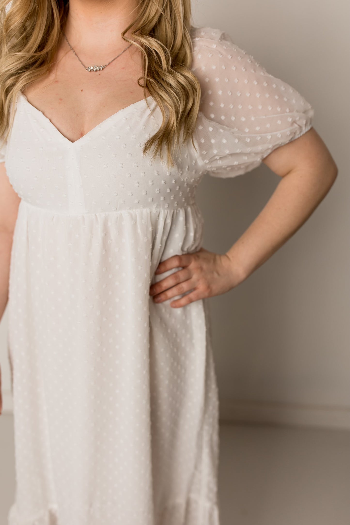 Frankie Swiss Dot Midi Dress, Ivory