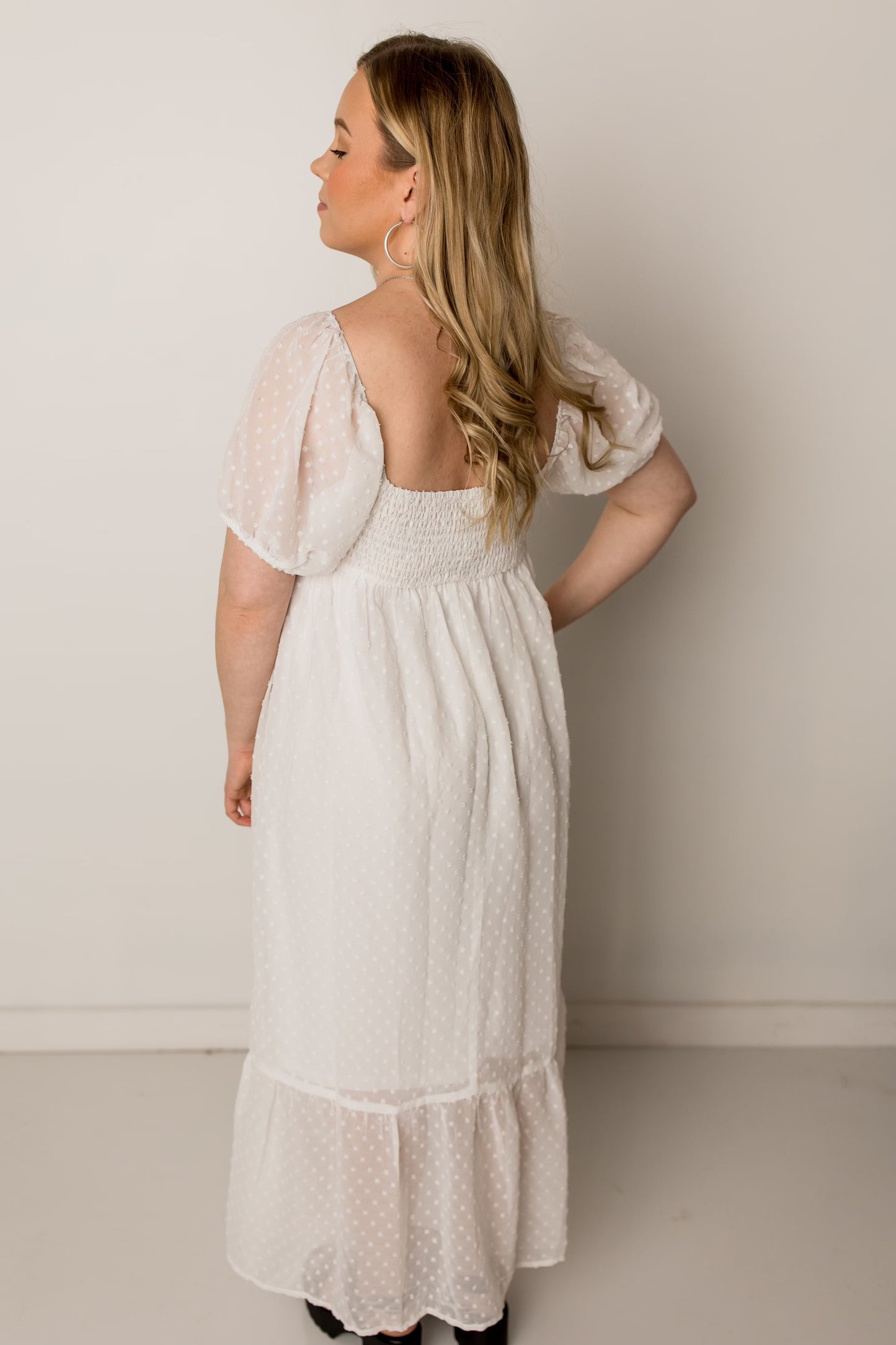 Frankie Swiss Dot Midi Dress, Ivory