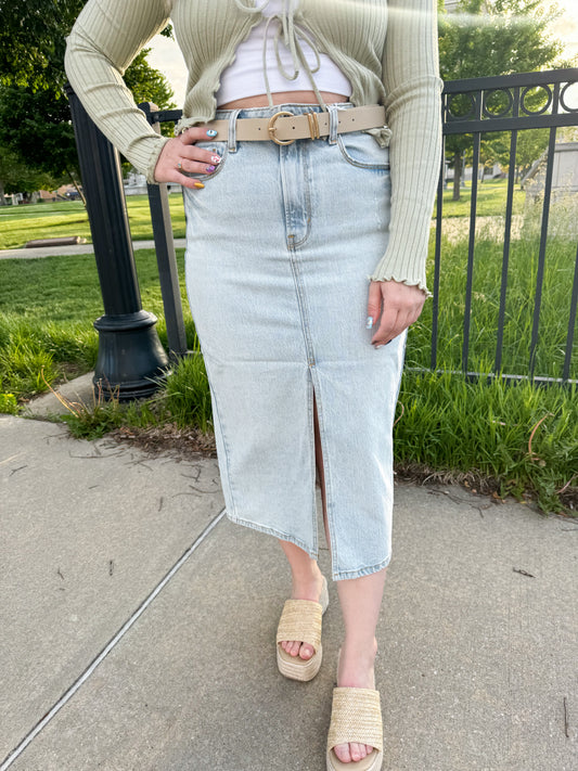 Simply Paris Denim Midi Skirt, Lt. Wash