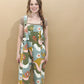 Livi Retro Floral Printed Twill Overalls, Olive / Camel