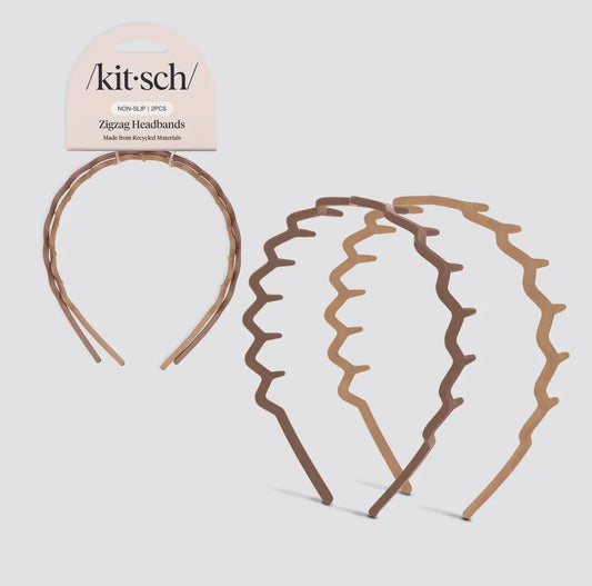 Kitsch Recycled Plastic Zig Zag Headband 2-pack, Neutral