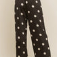 Wide Leg Satin Polka Dot Pants, Black w/ White Dots