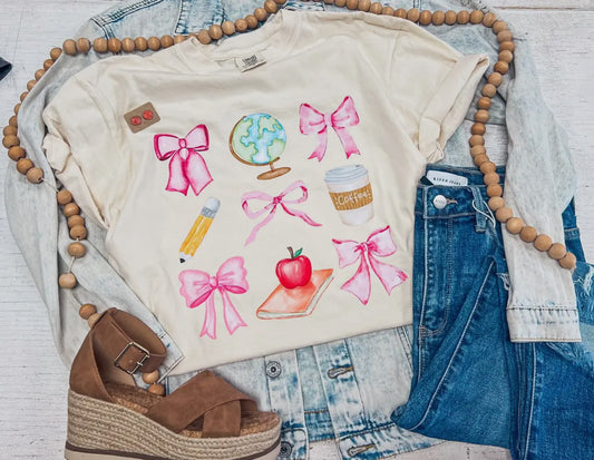 Bows + Girly Education T-Shirt, Ivory