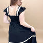 Ivy Contrast Detail Smocked Ruffle Midi Dress, Black / Cream