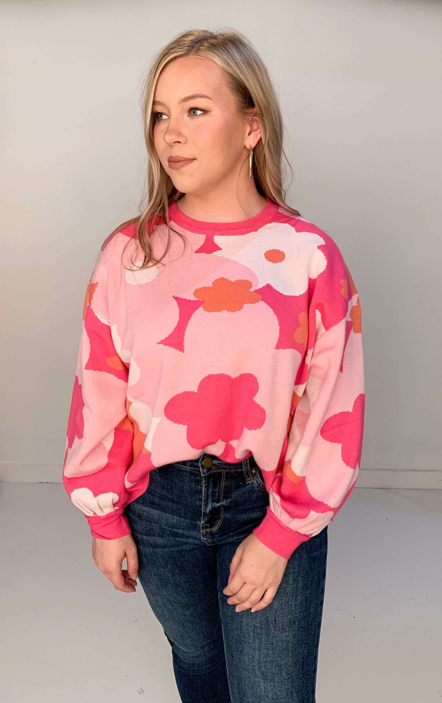 Jacquie Floral Print Sweater, Pink