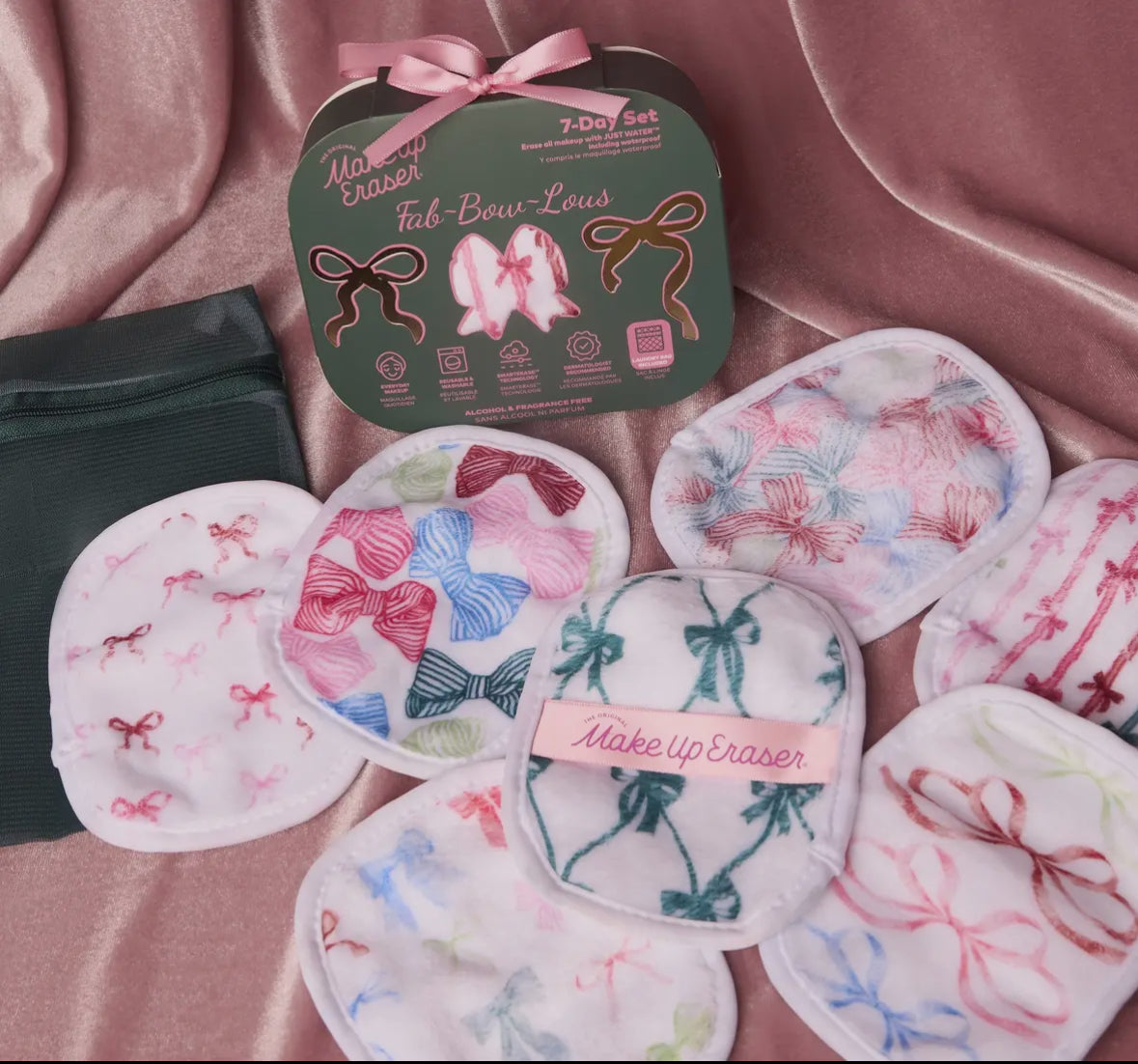 Fab-Bow-Lous 7 Day Makeup Eraser Set, Whimsical Pink Bow Edit