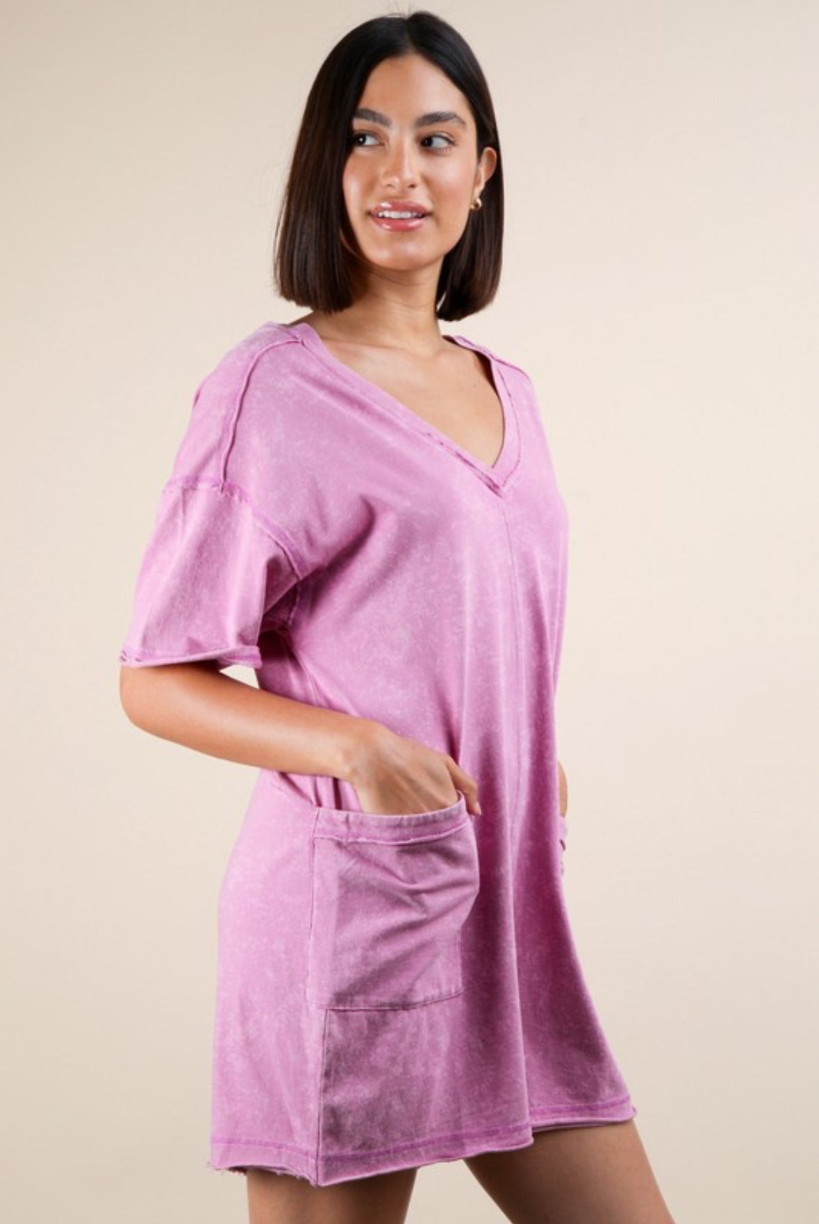 Collie Mineral Washed Oversized Knit Romper, Orchid