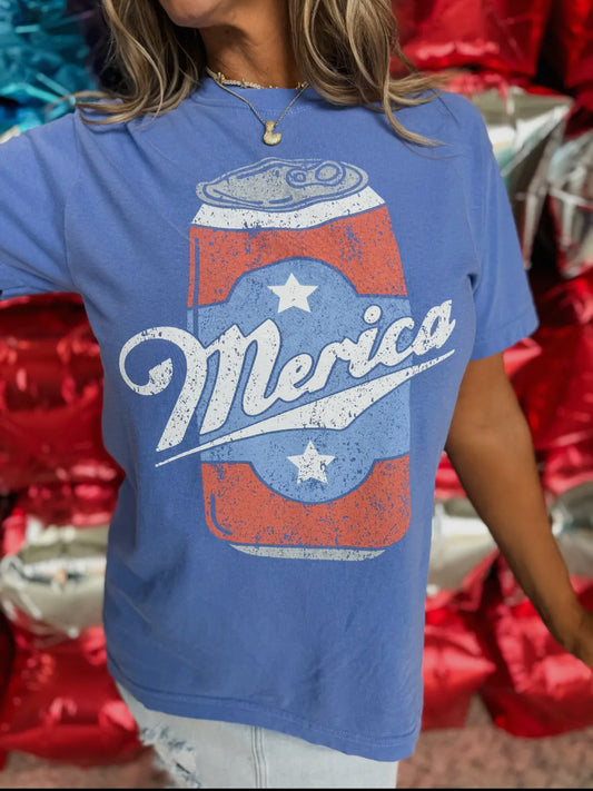 'Merica Can Graphic Tee, Blue