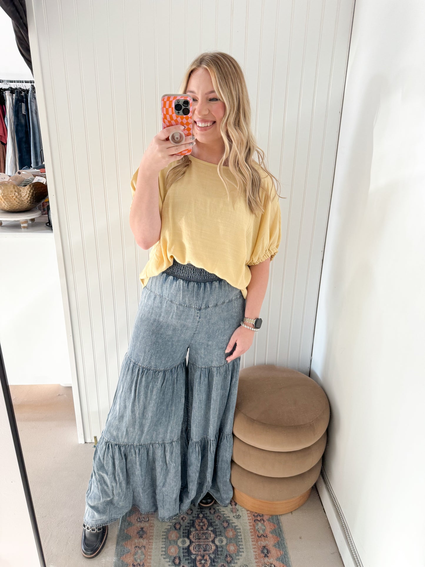 Winnie Snow Washed Wide Leg Tiered Pants
