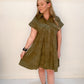 Chelsea Tiered Corduroy Button Down Dress, Olive